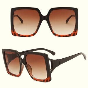 Trendy Black Tortoise Oversized Square Sunglasses with Dark Lenses